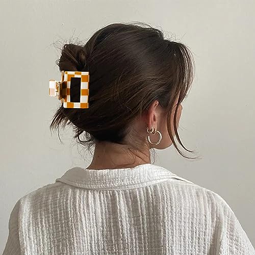 Brown & White Checkered Hair Clips, 3 Pack - Includes Square, Semicircle, and Rectangle Claw Clips for Thick or Thin Hair, Hair Accessories for Women and Girls