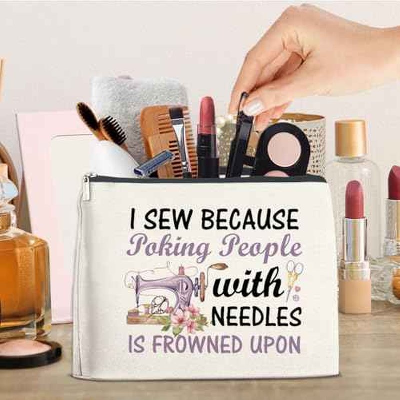Sewing Gifts Makeup Bag, Hostess Gift for Women Mom Grandma Birthday Christmas, Quilting Gifts for Quilters Sewing Lovers Cosmetic Bag with Zipper Travel Toiletry Makeup Pouch for Purse