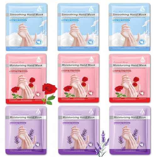 Moisturizing Hand Mask Gloves 9 Pairs, Hydrating Hand Masks for Dry Cracked Hands, Exfoliating Hand Peel Mask, Nourishing Hand Treatment Gloves for Women & Men