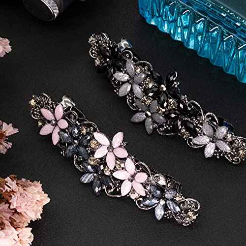 Elegant Hair Clips for Women and Girls Fashion Sparkly Glitter Rhinestones Hair Barrettes Flower Hairpin Hair Accessoires (Pink&Dark Blue/Black&Gray Flowers)