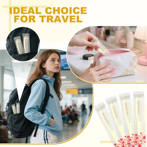 200 PCS Disposable Combs in Bulk Individually Wrapped, Plastic Unbreakable Yellow Hair Combs for Homeless, Suitable for Family,Hotel, Air Bnb, Shelter,Nursing,Home,Charity and Church