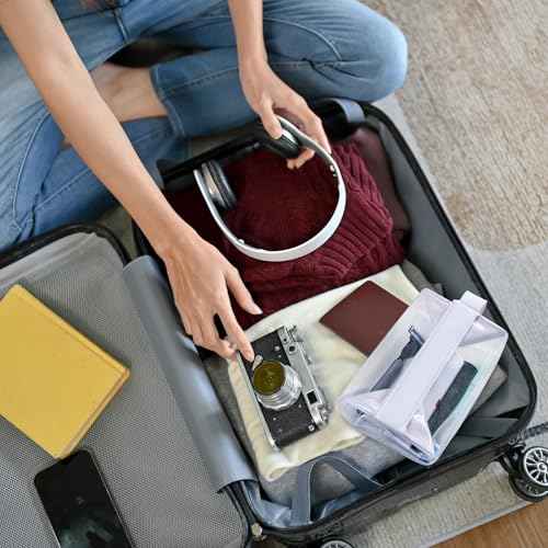 TSA Approved Clear TPU Toiletry Bag with Magnetic Closure Leak Resistant Makeup Bag Cosmetic Pouch Dopp Kit Travel Essentials Bag Magnetic Travel Container Organizer Pouch (Beige)