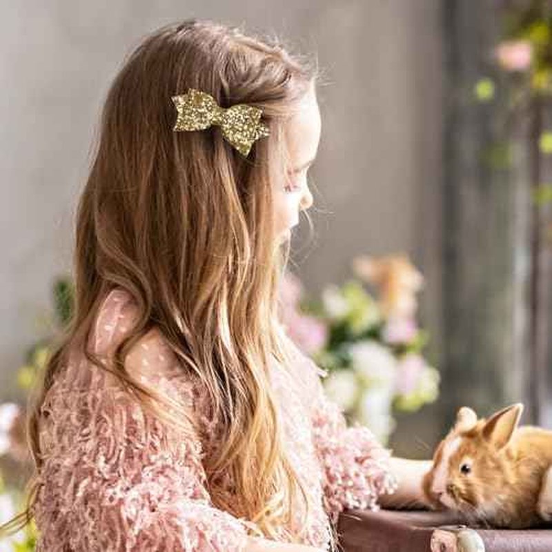 Glitter Christmas Gold Hair Bow Alligator Clips 3" Small Cute Sparkly Sequins Bowknot Hair Barrettes Pin for Little Toddler Teen Baby Girls Kid New Year Xmas Party Dress Decor Accessory
