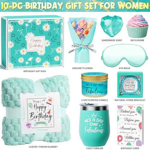 Birthday Gifts for Women Friendship, Unique Happy Birthday Gifts Basket for Mom Her Best Friend Sister Wife Girlfriend Coworker, Luxury Self Care Box Ocean Relaxing Spa Gifts Set for Women w/ Blanket