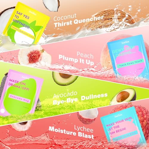 ZealSea Clean Beauty Face Masks Skincare, Minimalism 15 Ingredients Sheet Mask, Deep Hydration Facial Mask for Bouncy & Glowing, Sleepover Spa Party Supplies, Women Teen Girl Gifts Trendy Stuff, 7Pack