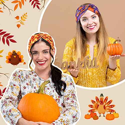 Waydress 12 Pcs Fall Headband Thanksgiving Head Bands for Women, Turkey Leaves Pumpkin Hair Accessories, Stretchy Non Slip Autumn Holiday Festive Gift Costume Decoration