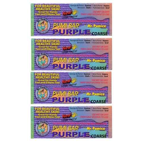 Mr. Pumice Purple PUMI Bar - Extra-Coarse, Pumice Stone for Feet Callus Remover, Pedicure Tools for Feet, Foot Scrubber for Dead Skin Remover, Foot Care, 4 Pack