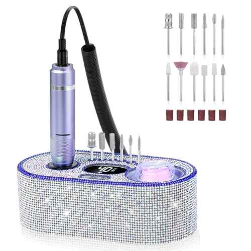 Nail Drill Electric File: DEDNMSCA Sparkly Professional Nail Drill Kit, 40000RPM E-File Machine with 12 Drill Bits for Acrylic Nails Remove Nail Gel Polish Manicure for Salon Home, Diamond