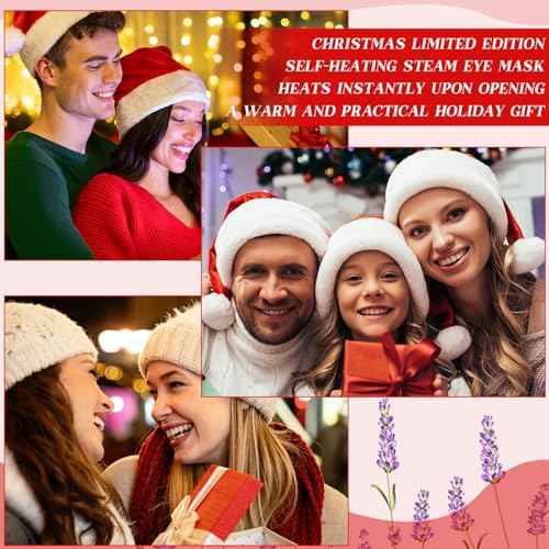 Bonuci 12 Pcs Christmas Steam Eyemasks Bulk Christmas Stocking Stuffer for Coworker Employee Staff Xmas White Elephant Gift Basket Stuff Party Favor for Adult Women Men Lavender Scent Sleep Eyemask