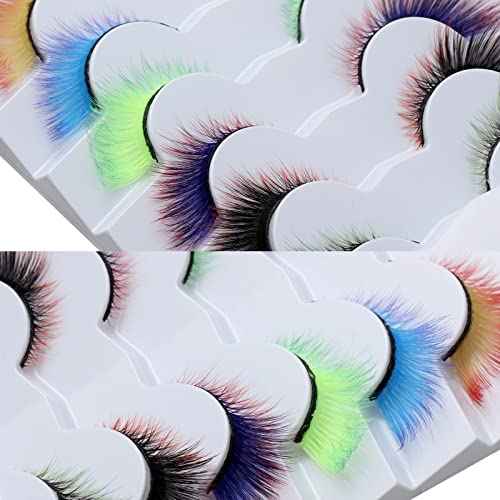 Outopen 7 Pairs Angel Colored Lashes Fluffy Wispy Winged False Eyelashes Halloween Cosplay Makeup Colorful Eye Lashes Like Extensions