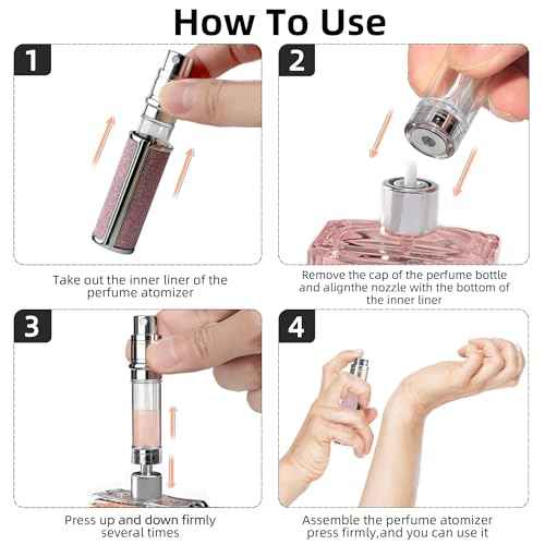 AE00BL Sparkling Travel Perfume Bottle, 5ml Mini Perfume Atomizer Sprayer, Glitter Diamond Pump Fill Perfume Bottle for Traveling, Vacation & Bussiness (Sparkling Blue)