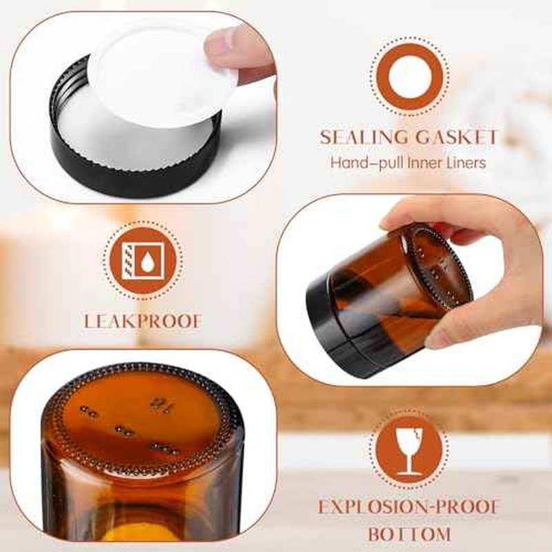Norme 120 Pcs 4 oz Glass Jars with Lids Leakproof Round Airtight Empty Cosmetic Jars with Inner Liners Lid for Storing Lotions Powder Ointments Candle Making Tins (Black,Amber)