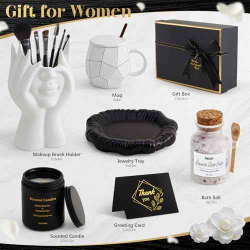 Golray Birthday Gifts for Women Self Care Spa Basket with Mug/Makeup Brush Holder/Jewelry Tray, Christmas Valentines Mother's Day Gift for Her Wife Sister Mom Friend Girlfriend Coworker Teacher Nurse