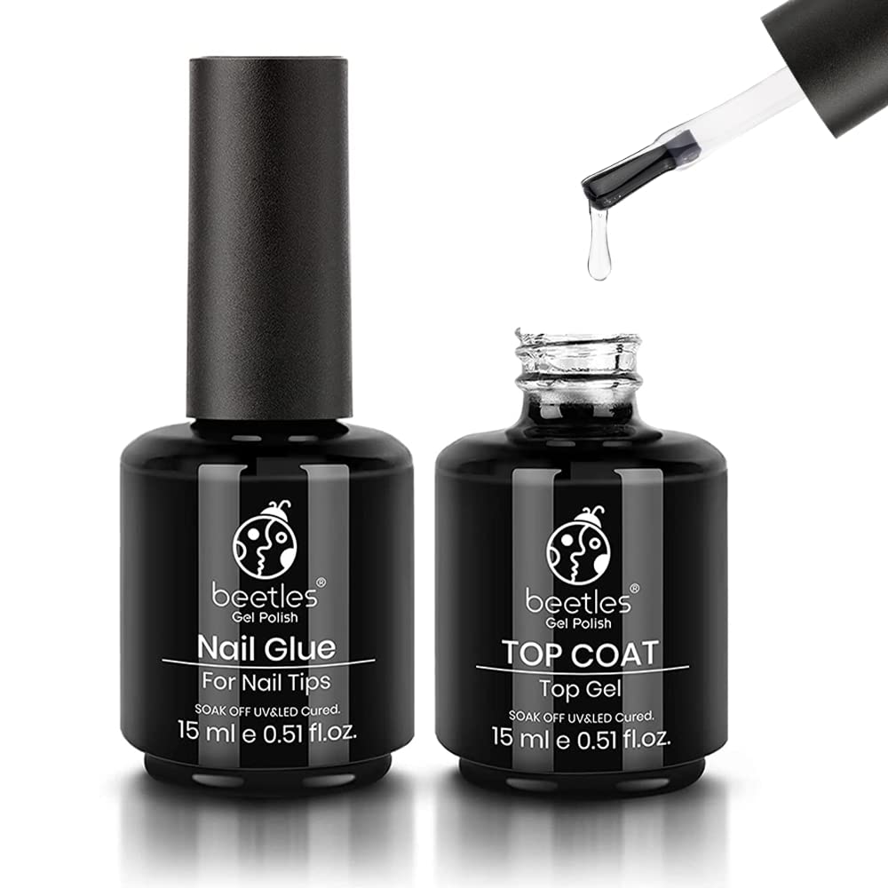Beetles Gel Nail Kit - 500Pcs Soft Tips, 2 In 1 Glue & Polish, Coffin Shape, UV & Top Coat