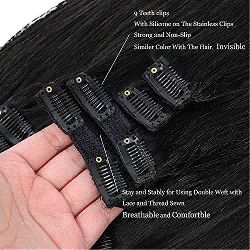 Clip in Hair Extensions Real Human Hair 18Inch 120g/set Straight Human Hair Clip in Extensions 7pcs Thick Remy Brazilian Human Hair Clip ins for Women Natural Black Color