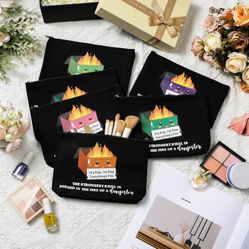 Reginary 12 Pcs Dumpster Fire Makeup Bags Funny Gifts Employee Appreciation Cosmetic Bag Gifts for Christmas Coworker Staff Team
