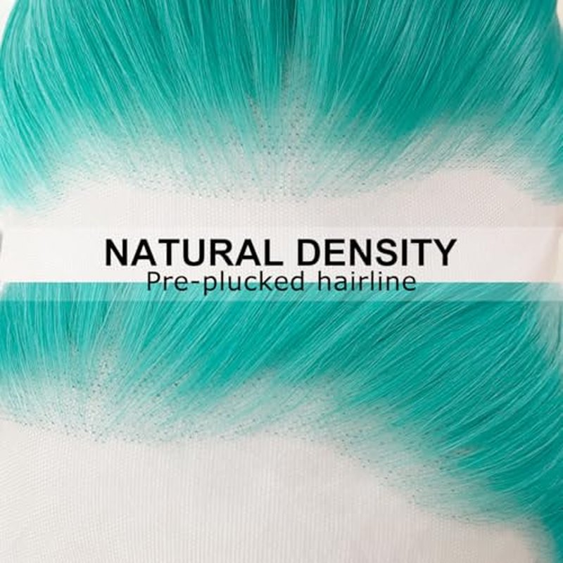 Blue Green Color Synthetic Lace Front Wigs for Fashion Women 24 Inch Long Silky Straight Hair Mint Green Wig 13x4 HD Lace Front Wigs Pre Plucked Hairline