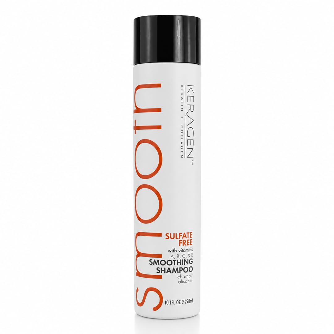 KERAGEN Sulfate-Free Smoothing Shampoo – Dual-Protein Formula for Color-Treated & Damaged Hair | Frizz Control, Heat Protection | Professional & At-Home Use | Made in USA | 10 oz