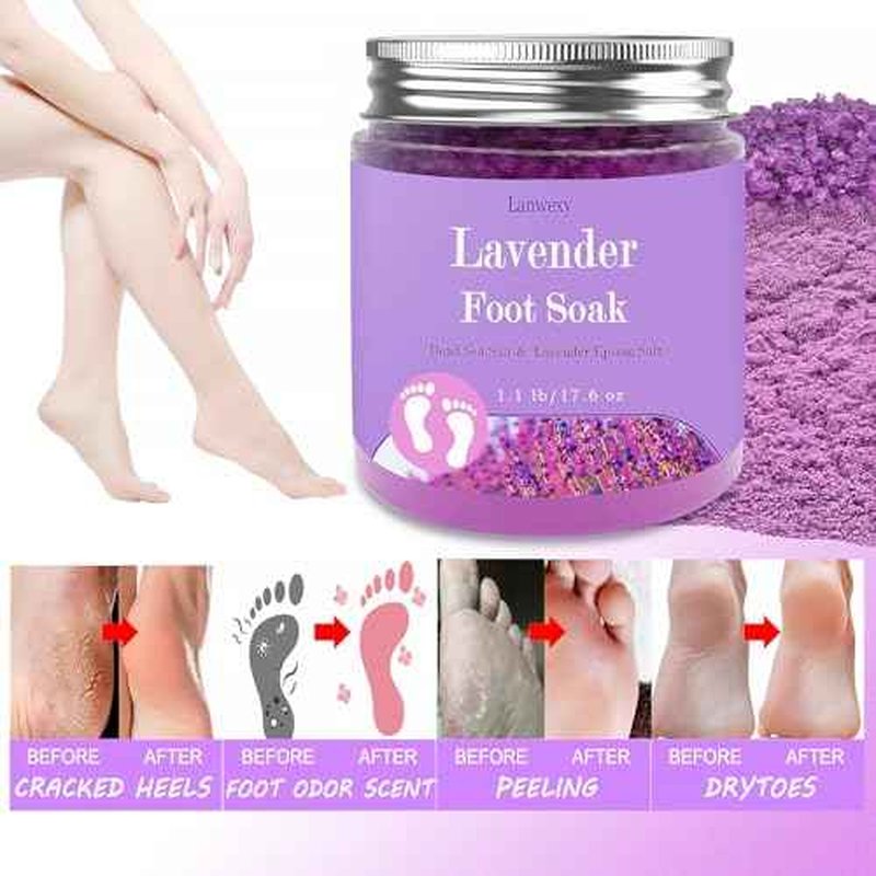 Lavender Foot Soak with Epsom Salt and Sea Salt. Organic Natural Handmade Spa Pedicure Care For Foot Callus, Dry Cracked, Tired Feet, Stubborn Foot Odor Scent.(1.1 Lbs£©