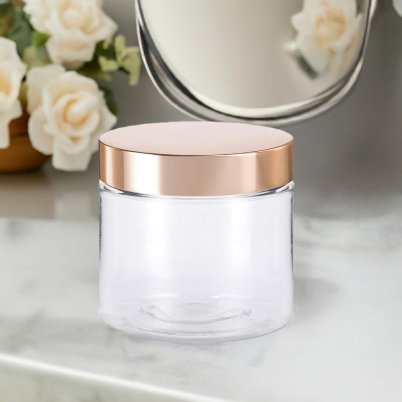 Clear PET Plastic Jars - 8 oz Refillable Storage with Luxury Gold Metal Lid | 6 Pack