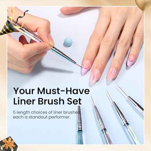 Beetles Nail Art Pens Brushes, 5pcs Nail Art Liner Brushes Set Painting Nail Dotting Drawing Tool for Long Lines, Details, Fine Drawing Sizes 7/11/15/20/25mm Gift for Women