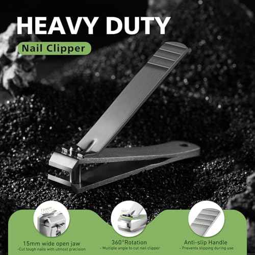 Heavy Duty Straight Blade Nail Clippers for Thick Toenails, Professional Stainless Steel Fingernail Toenail Clippers Trimmers - Thick Wide Jaw Toe Nail Clippings for Seniors, Men & Women - Silver