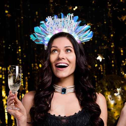 Light Up Happy Birthday Crown - Glowing Birthday Headband LED Bday Headpiece Hair Hoop Hair Accessories