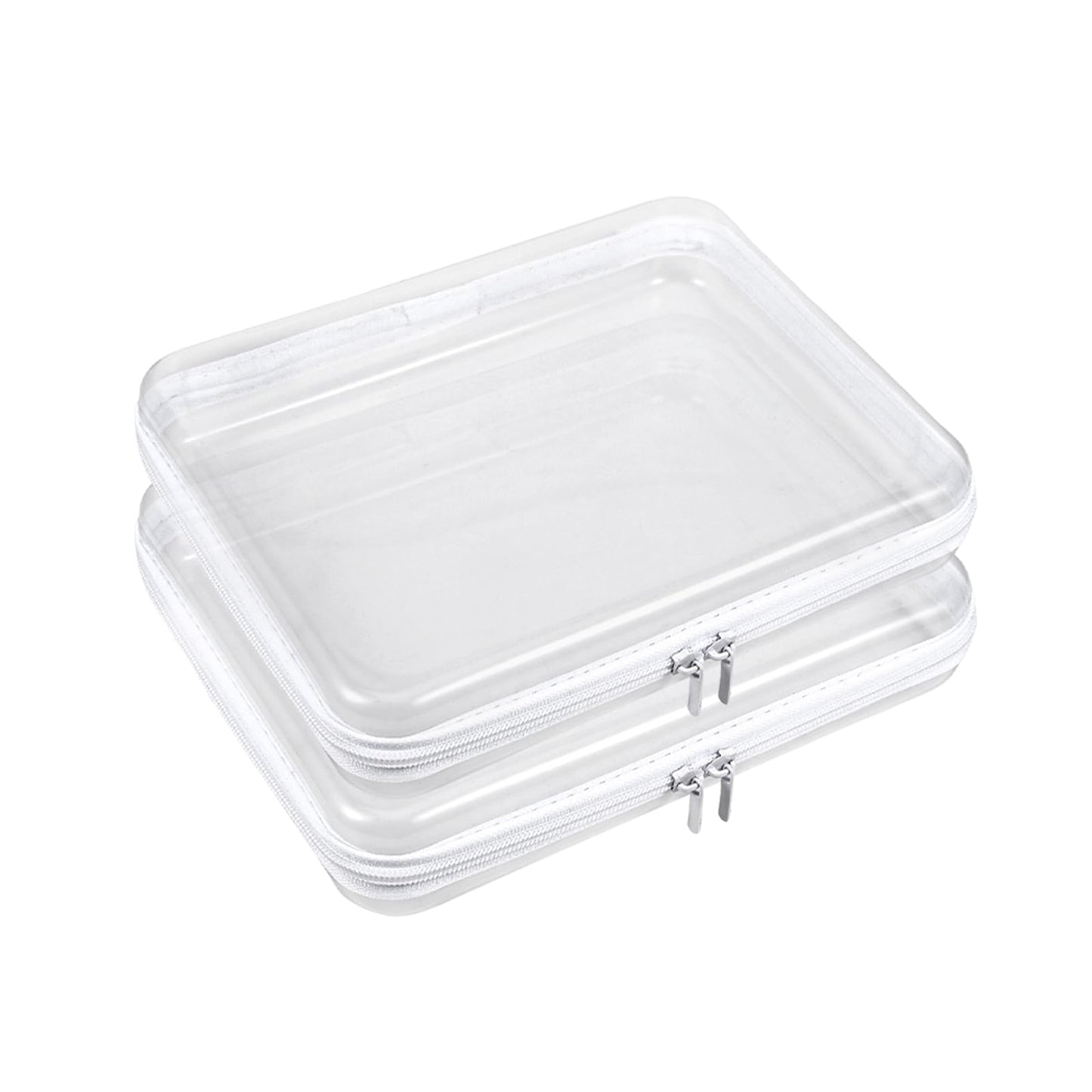 2 Pcs Clear Hard Shell Zipper Case, Portable Clear Zipper Pouches Hard Shell, Waterproof Plastic Transparent Storage Box Set with Double Zips for Cosmetic Stationery Snack Toy Storage Organizer Bins