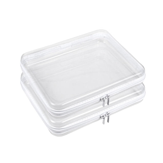 2 Pcs Clear Hard Shell Zipper Case, Portable Clear Zipper Pouches Hard Shell, Waterproof Plastic Transparent Storage Box Set with Double Zips for Cosmetic Stationery Snack Toy Storage Organizer Bins