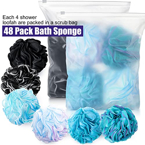 Shellwei 48 Pack Bath Sponge Shower Loofahs Bulk Pack 50g Soft Net Body Scrubber Shower Pouf Sponge Ball Body Mesh Pouf Exfoliating Bath Scrunchies for Men and Women