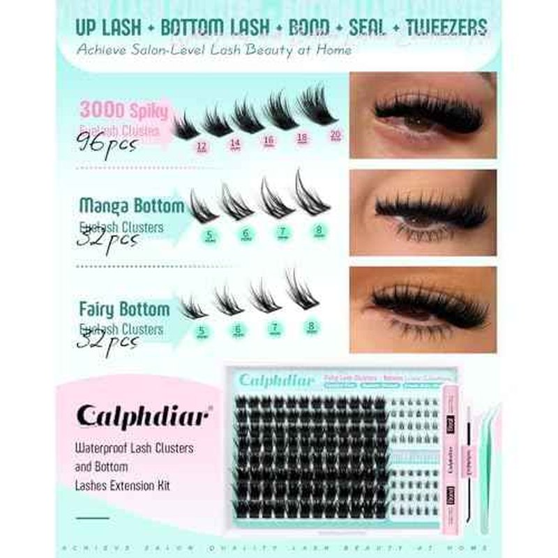 Thick Fairy Lash Clusters Kit DIY Salon-Effect Lash Extensions Wispy Eyelash Clusters Kit Spiky Manga Individual Lashes Bottom Lashes Clusters Eyelash Extensions Kit 5-20mm Fluffy Lash Extension Kit