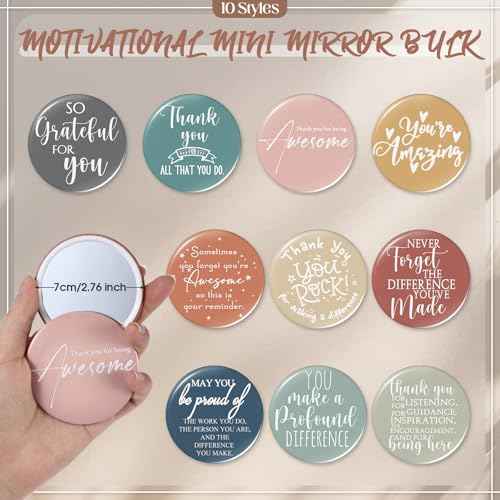40 Pcs Employee Appreciation Gifts Inspirational Canvas Makeup Bags Compact Mirrors Bulk Cosmetic Bags Portable Mirror Thank You Gifts for Women Christmas Nurse Practitioner (Praise)