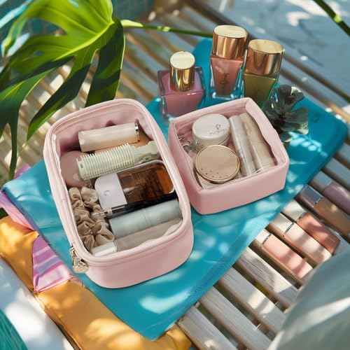 Pocmimut Mini Makeup Bag with Small Cosmetic Bag Travel Essentials Organizers,TSA Approved Toiletry Bag Makeup Pouch Clear Cosmetic Bags for Women,Pink