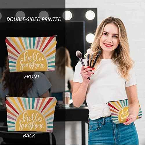 OHSUL Hello Sunshine Inspirational Makeup Bag,Boho Sun Colorful Sunshine Ray Cosmetic Bag Travel Pouch,Boho Travel Makeup Bag,Gifts for Boho Lovers Girls