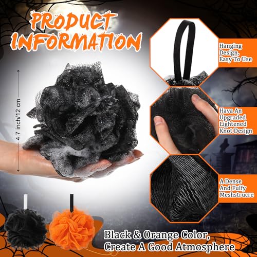 24 Pcs Halloween Bath Loofah Sponge Orange Black Loofah Exfoliating Body Scrubber Shower Sponge 50g Mesh Shower Pouf Balls Gift Set for Women Men Christmas Bathing Accessories(Orange,Black)