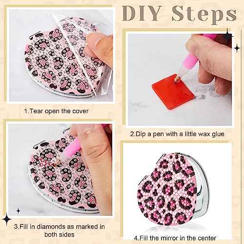 Marsui 4 Pcs Diamond Painting Compact Mirror DIY Painting Pocket Portable Folding Purse Mirror for Women Diamond Art Mom Gifts for Mother's Day Nurse Week Party Favors(Animal Skin)