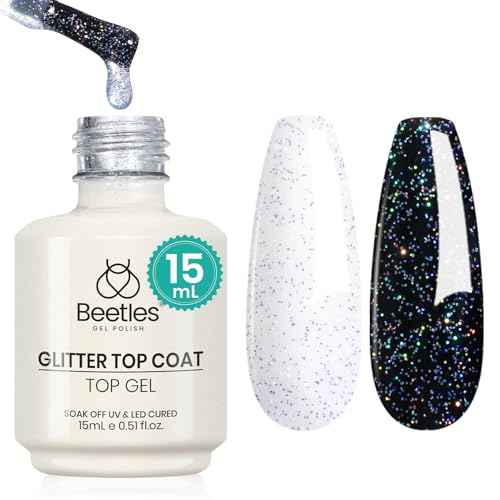 beetles Gel Polish Glitter Top coat Gel Polish 15ml Reflective Silver Mix Glitter Shiny Gel Nail Polish No Wipe Uv Gel Top Coat Nail Decoration Nail Art Sparkle Manicure DIY Home Salon