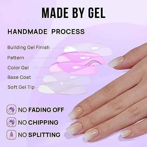 BTArtbox Square Ombre Press On Nails -Soft Gel Press On Nails Short with Nail Glue, 15 Sizes - 30 Reusable Fake Nails Kit, Vanilla Cream