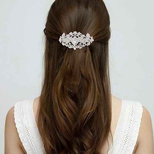 EVER FAITH Rhinestone Crystal CZ 1920's Style Bride Hair Barrette Flower Art Deco Clear Silver-Tone