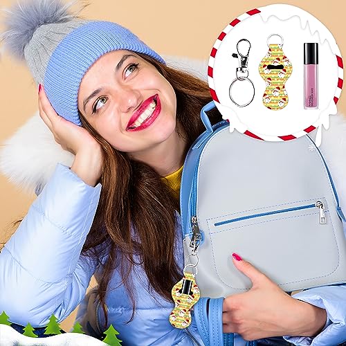 Duufin 16 Pieces Chapstick Holder Keychain with 16 Pieces Metal Clip Cords for Chapstick Tracker and Safeguard