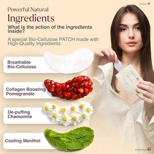 Biocellulose Under Eye Patches for Puffy Eyes and Dark Circles ? Natural Mask to Reduce Puffiness, Bags, Wrinkles & Fine Lines ? 12 Pairs ? Skincare Gift for Women & Men