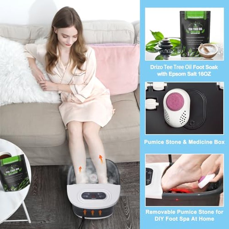 Foot Spa Bath Massager with Heat, Epsom Salt, Bubbles, Vibration and 22 Massage Rollers, Pedicure Tub for Relaxation, Foot Soaker with Red Light and Temp Control