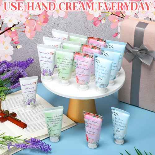 Landhoow 24 Pack Christian Hand Cream Bulk for Women Breast Cancer Accessories Bible Travel Hand Lotion Set Religious Back to School Bible Verse Gift for Church VBS School Teacher Wedding Homeless