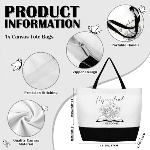 Buryeah 2 Pcs Book Lovers Gifts for Women Reusable Tote Bag Makeup Bag with Metal Zipper Book Club Gifts for Bookish Teacher Librarian Library Readers