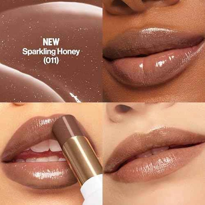 REVLON Super Lustrous Glass Shine Balm, Hydrating Tinted Lip Balm with Hyaluronic Acid, Aloe & Rose Quartz, Light Brown Lipstick, 011 Sparkling Honey, 0.11 oz