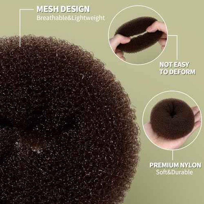 Fandamei Hair Bun Maker Set- 7 PCS Hair Donuts for Buns (1 Extra-large,2 Large,2 Medium and 2 Small), 10 Invisible Hair Nets for Buns, 20 PCS Bobby Pins, 5 PCS Hair Elastic Ties Black,Bun Maker-Brown
