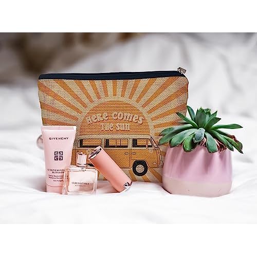 Ayxvt Here Comes the Sun Hippie Bus Sunshine Makeup Bag,Hippie Purse Pouch Travel Toiletry,Here Comes the Sun hippie Gifts for women