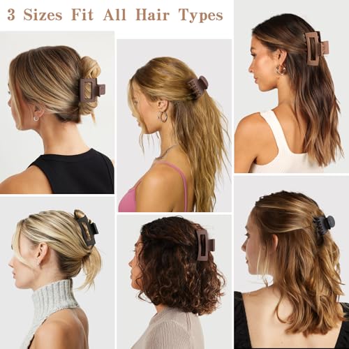 3 Styles Hair Clips for Women - 12 PCS Small Medium Big Claw Clips for Thin Thick Hair, Neutral Colors
