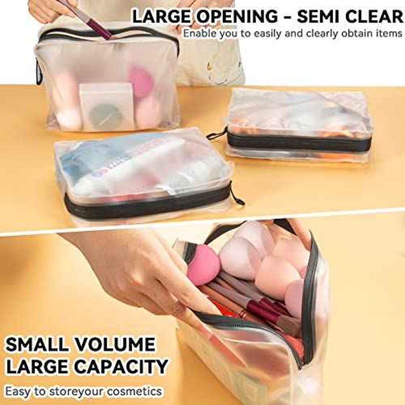 Qbily Clear Leak Proof Travel Bags for Toiletries 3 Pack, Super Soft Waterproof Leak Proof BPA Free, Semi-Clear Toiletry Cosmetic Makeup Bags for Travel, TSA Approved Travel Toiletry Bag With Zipper