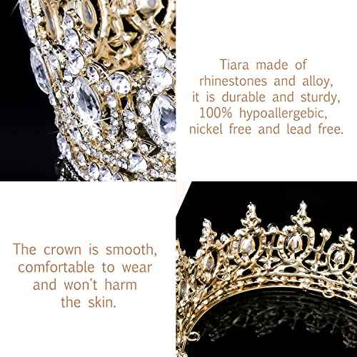 COCIDE Queen Crown for Women Crystal Tiara and Crown for Girl Rhinestones Hair Accessories for Wedding Bride Birthday Party Prom Bridal Bridesmaid (Gold)
